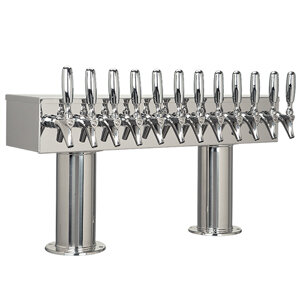 Double Pedestal Draft Tower - Glycol-Cooled - Polished Stainless Steel - 12 Faucets 304 - 3" Center