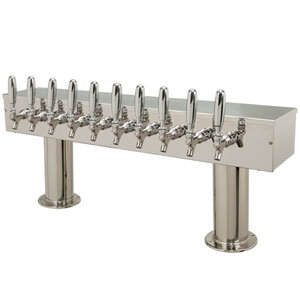 Double Pedestal Draft Tower - Glycol-Cooled - Polished Stainless Steel - 10 Faucets 304