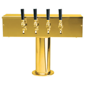 “T” Style 4 Tap Beer Tower - 4” Column - Glycol-Cooled - PVD Brass 
