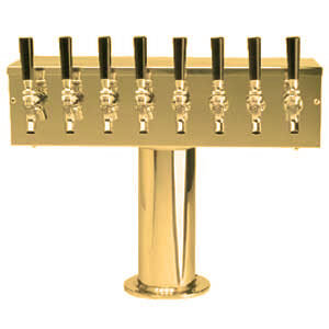 "T" Style Tower - 4" Column - PVD Brass - Air-Cooled - 3" Center - 8 Faucet Draft Tower