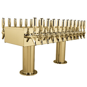 Double Service Pedestal Draft Beer Tower - Glycol-Cooled - PVD Brass - 24 Faucets 304 - 3" Center