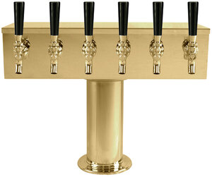 "T" Style 6 Tap Beer Tower – PVD Brass – Air Cooled – 4" Column 