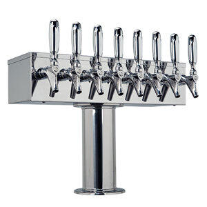 “T” Style 3” Center 8 Tap Draft Beer Tower – Glycol Cooled - Polished Stainless Steel