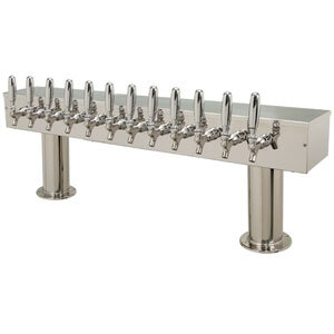 Double Pedestal Draft Tower - Air-Cooled - Polished Stainless Steel - 12 Faucets - 3" Center