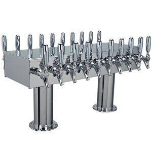 Double Service Pedestal Draft Tower - Glycol-Cooled - Polished Stainless Steel - 20 Faucets 304 - 3" Center