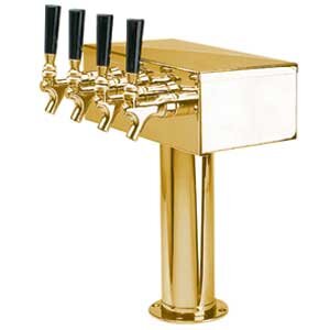 “T” Style 3” Column Beer Tower 4 Tap – PVD Brass – Glycol Cooled
