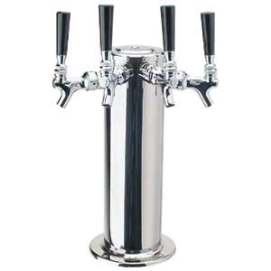 4 Faucets Air Cooled Beer Tower - Polished Stainless Steel - 4" Column
