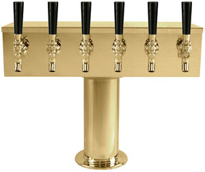 "T" Style 6 Tap Beer Tower – PVD Brass – Air Cooled – 4" Column