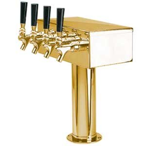 “T” Style 4 Faucet Draft Beer Tower - PVD Brass - Air Cooled